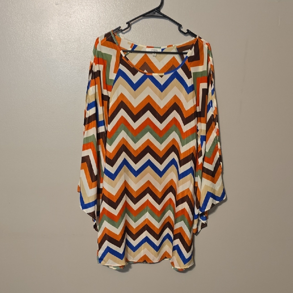 Umgee‎ USA Striped Sheer Polyester Dress w/Bell Sleeve Size Medium